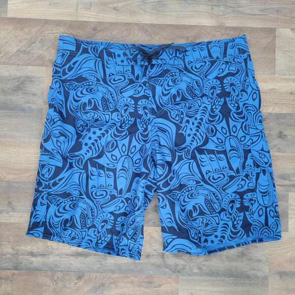 Eddie Bauer Sport Men's Blue Tribal Design Swim Trunks Swimsuit Size Large - Picture 1 of 9